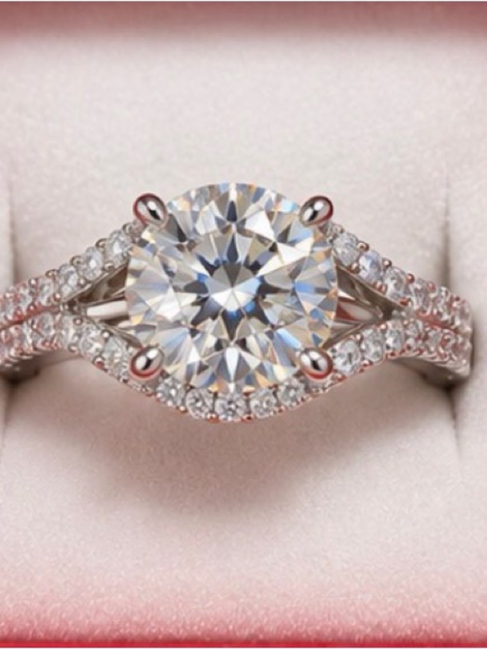 S925 Silver 2 Carat Moissanite Split Shank Halo Engagement Ring